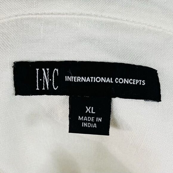 INC International Concepts XL Linen Blend Band Collar Popover Shirt White Casual - Picture 3 of 5